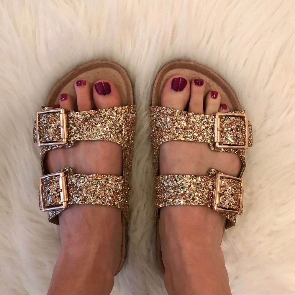 •LAST 1• Gold Glitter Buckle Footbed Sandal - Picture 8 of 8